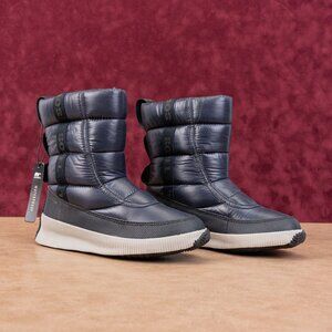 Sorel Women Out N About Puffy Slip Waterproof Blue Grey Ankle Boots Sz 6.5